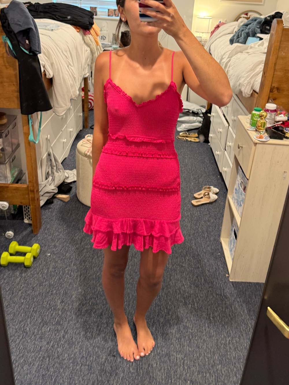 Karlie Hot Pink Ruffle Knit Mini Dress